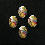 German Plastic Porcelain Decal Painting - Rococo (Scene 2) Oval 18x13MM ON CHALKWHITE BASE