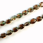 Czech Pressed Glass Bead - Flat Oval 08x6MM SPECKLE GREEN 64578