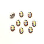 Glass Medium Dome Foiled Cabochon - Coated Oval 06x4MM BLACK DIAMOND AB