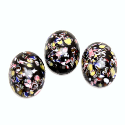 Glass Medium Dome Lampwork Cabochon - Oval 18x13MM MOSAIC BLACK (04567)