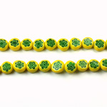 Glass Millefiori Bead - Flat Round 06x3MM YELLOW EMERALD WHITE (18)