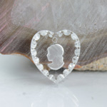 German Glass Engraved Buff Top Intaglio Pendant - CAMEO WOMAN'S Head Heart 15x14MM MATTE CRYSTAL