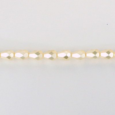 Czech Glass Pearl Faceted Fire Polish Bead - Pear 08x6MM CREME 70414