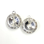 Czech Rhinestone Rondelle Shrag Rivoli Back Setting - Round with Loop 15MM CRYSTAL-SILVER