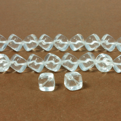 Czech Pressed Glass Bead - Cube with Diagonal Hole 08MM CRYSTAL