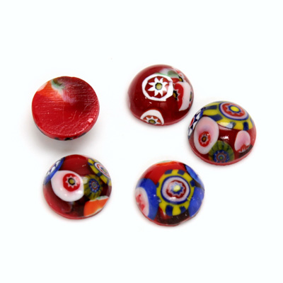 Glass Medium Dome Lampwork Cabochon - Round 11MM VENETIAN RED MOSAIC (03104)