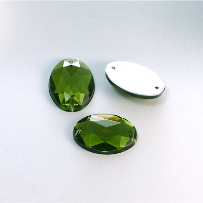 Plastic Flat Back 2-Hole Foiled Sew-On Stone - Oval 18x13MM OLIVINE