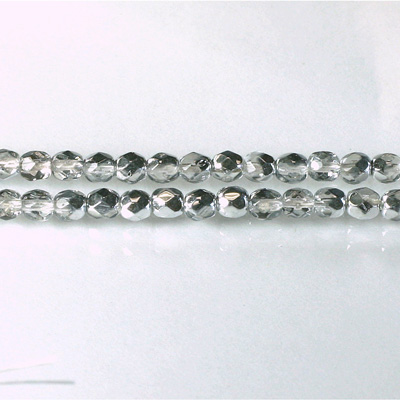 Czech Glass Fire Polish Bead - Round 04MM 1/2 Coated CRYSTAL/SILVER