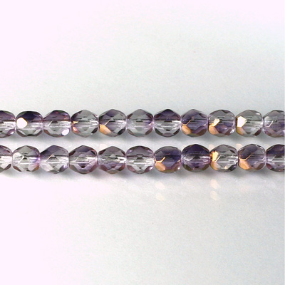 Czech Glass Fire Polish Bead - Round 05MM 1/2 Coated CRYSTAL/PURPLE