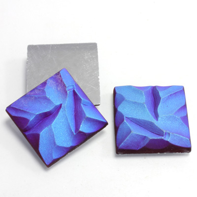 Glass Nugget Top Foiled Cabochon - Square 25x25MM MATTE RUBY AB