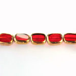 Glass Fire Polished Table Cut Window Bead - Cushion Antique 12x8MM RUBY with METALLIC COATING