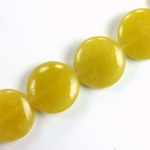 Gemstone Bead - Smooth Round Lentil 18MM Dyed QUARTZ Col. 41 OLIVE