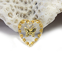 German Glass Engraved Buff Top Intaglio Pendant - BUTTERFLY Heart 12x11MM CRYSTAL GOLD
