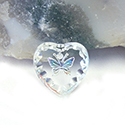 German Glass Engraved Buff Top Intaglio Pendant - BUTTERFLY Heart 12x11MM CRYSTAL AB on CRYSTAL
