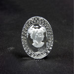 German Glass Flat Back Reverse Carved Intaglio Back Woman's Head - Oval 25x18MM MATTE CRYSTAL on CRYSTAL