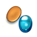 Glass Medium Dome Foiled Cabochon - Oval 25x18MM AQUA