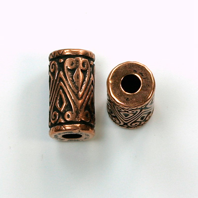 Metalized Plastic Engraved Bead - Cylinder 17x8MM ANT COPPER