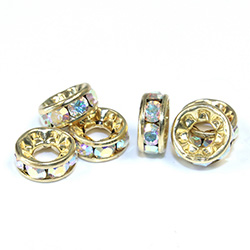 Preciosa Crystal Rhinestone Rondelle - Round Large Hole 08MM CRYSTAL AB-GOLD