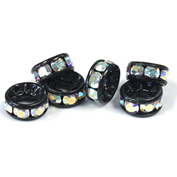 Preciosa Crystal Rhinestone Rondelle - Round Large Hole 08MM CRYSTAL AB-BLACK
