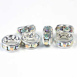 Preciosa Crystal Rhinestone Rondelle - Round Large Hole 08MM CRYSTAL AB-SILVER