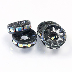 Preciosa Crystal Rhinestone Rondelle - Round Large Hole 10MM CRYSTAL AB-BLACK