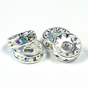 Preciosa Crystal Rhinestone Rondelle - Round Large Hole 10MM CRYSTAL AB-SILVER