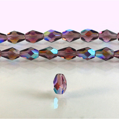 Czech Glass Fire Polish Bead - Pear 08x6MM AMETHYST AB