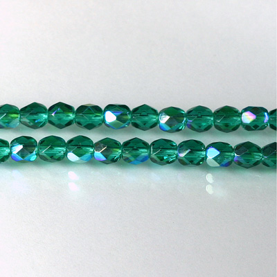 Czech Glass Fire Polish Bead - Round 05MM DK EMERALD AB