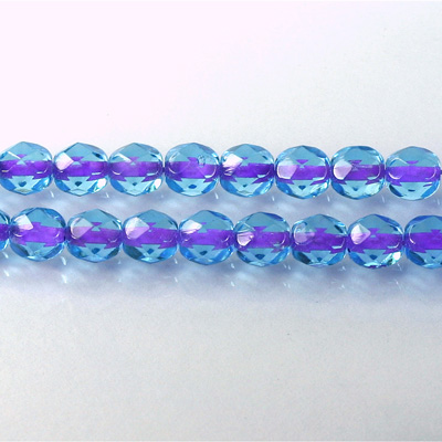 Czech Glass Fire Polish Bead - Round 06MM AQUA PURPLE LINE
