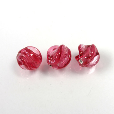 Glass Lampwork Bead - Round Twist 12MM RASBERRY