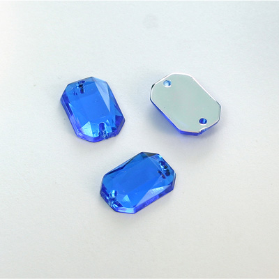 Plastic Flat Back 2-Hole Foiled Sew-On Stone - Cushion Octagon 14x10MM SAPPHIRE