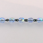 Linked Bead Chain Rosary Style with Glass Fire Polish Bead - Round 6MM LT SAPPHIRE AB-JET