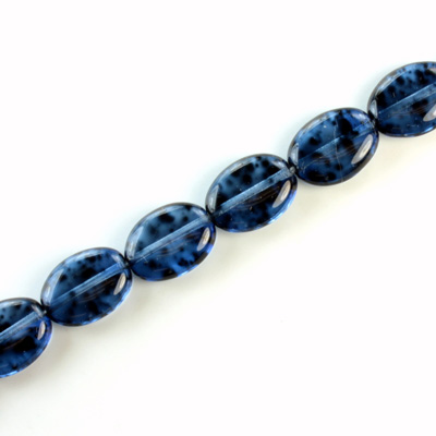 Czech Pressed Glass Bead - Flat Oval 12x9MM SPECKLE SAPPHIRE 64389