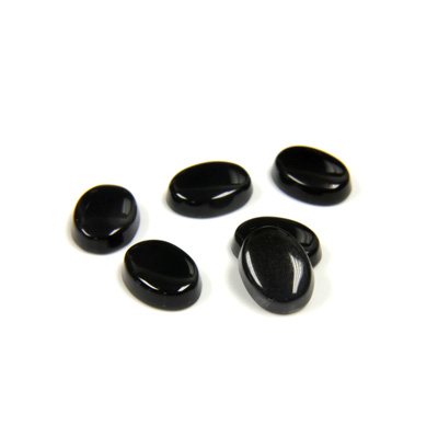 Gemstone Flat Back Single Bevel Buff Top Stone - Oval 08x6MM BLACK ONYX