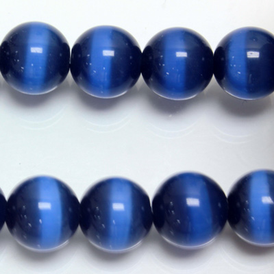 Fiber-Optic Synthetic Bead - Cat's Eye Smooth Round 12MM CAT'S EYE BLUE