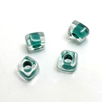 Plastic Bead - Color Lined Smooth Large Hole Square 6x9MM CRYSTAL LIGHT TURQUOISE LINE