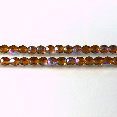 Czech Glass Fire Polish Bead - Round 04MM MADEIRA TOPAZ AB
