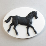 Plastic Cameo - Horse Oval 40x30MM BLACK ON WHITE