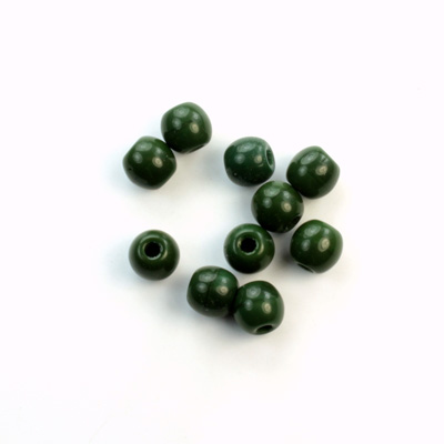 Czech Pressed Glass Large Hole Bead - Round 06MM DARK GREEN