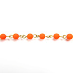 Linked Bead Chain Rosary Style with Glass Pressed Bead - Round 4MM MATTE NEON ORANGE-Brass