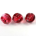 Glass Lampwork Bead - Round Twist 14MM RASBERRY