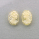 Plastic Cameo - Woman with Ponytail Oval 14x10MM IVORY ON MATTE Crystal