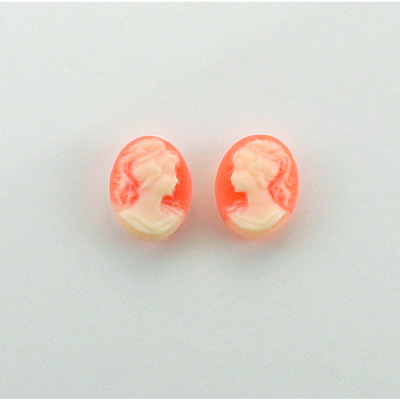 Plastic Cameo - Woman with Ponytail Oval 10x8MM IVORY ON CORNELIAN