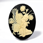 Plastic Cameo - Fairy Kneeling Oval 40x30MM IVORY ON BLACK