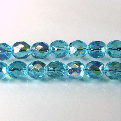 Czech Glass Fire Polish Bead - Round 08MM AQUA AB
