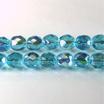Czech Glass Fire Polish Bead - Round 08MM AQUA AB