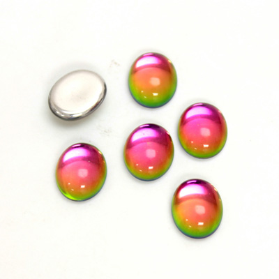 Glass Medium Dome Foiled Cabochon - Coated Oval 10x8MM IRIDIS