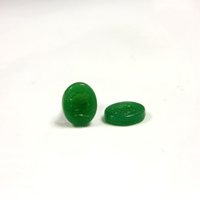 Glass Flat Back Intaglio - Warrior Head Oval 10x8MM  CHRYSOPHRASE Right Facing