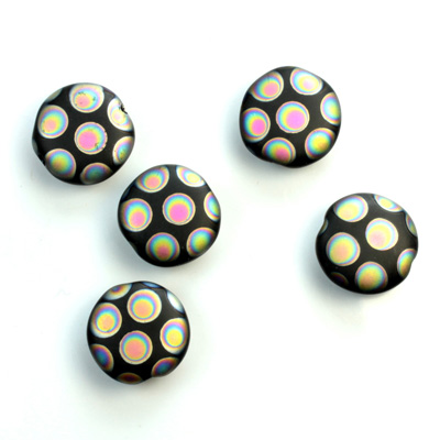 Pressed Glass Peacock Bead - Round 11MM MATTE JET