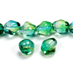 Czech Pressed Glass Bead - Baroque Oval 11x10MM GREEN-YELLOW 69019